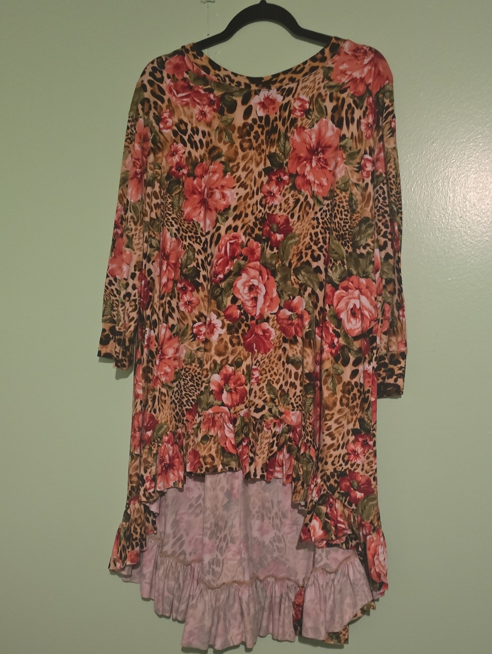 Floral Leopard Print High-Low Tunic in Pink